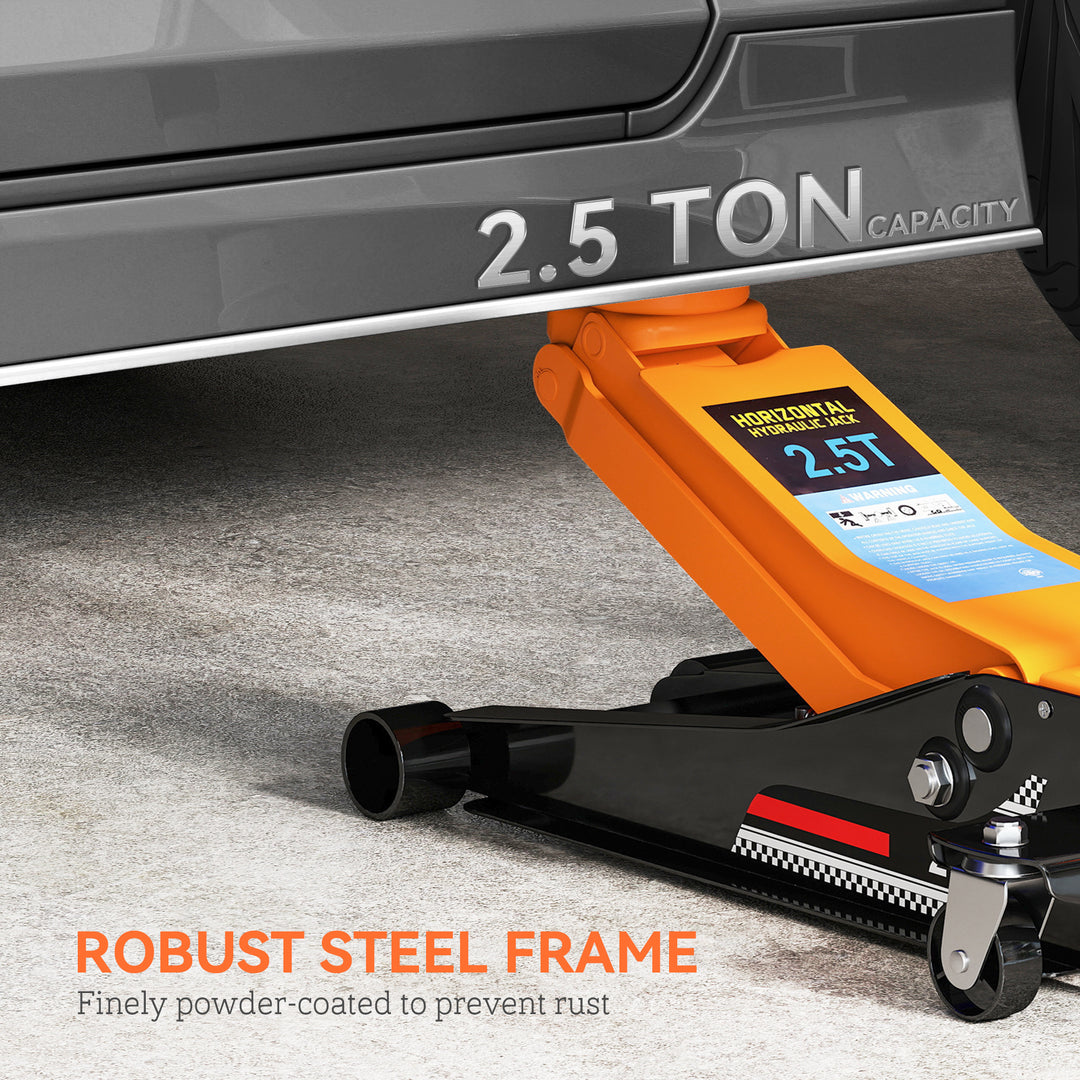 2.5 Ton Hydraulic Low-Profile Floor Jack, with 7.5-47cm Lifting Range, Wheels, Orange