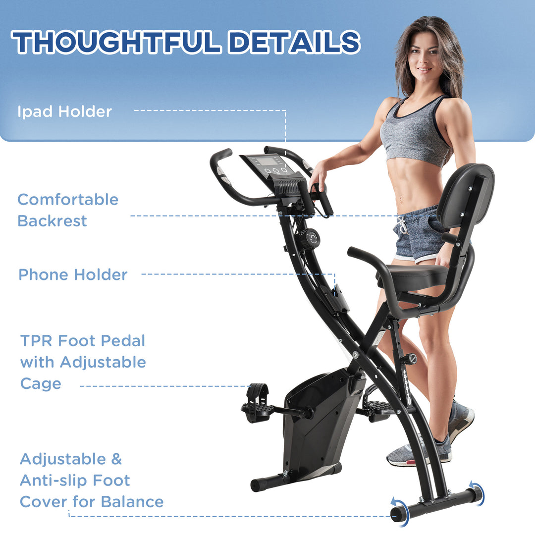 MCL 2-in-1 Folding Exercise Bike with 8-Level Magnetic Resistance, Arm Resistance Band, Pulse Sensor, Black