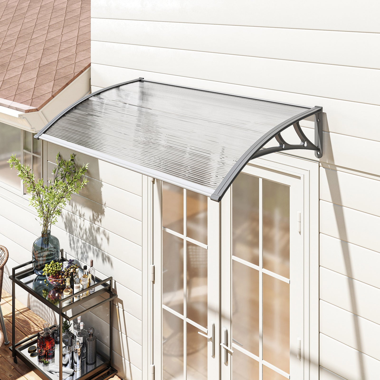 Front Door Canopy, Outdoor Awning, Rain Shelter, 110 x 60cm, Grey