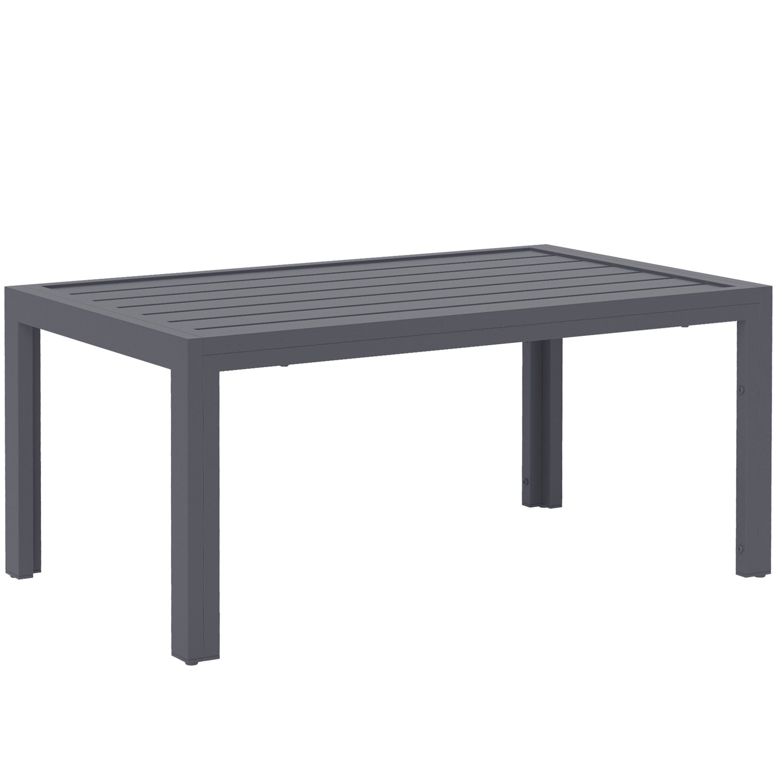 Outdoor Side Table, Rectangular Patio Coffee Side Table with Steel Frame and Slat Tabletop for Garden, Balcony, Grey