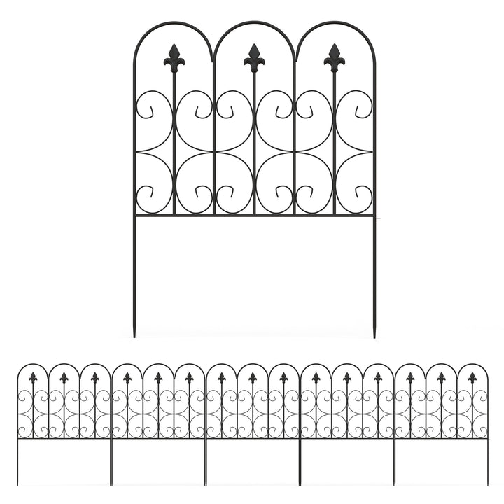 Decorative Garden Fencing, 83cm (H) x 3m (L) 5PCs Outdoor Picket Fence Panels, Rustproof Metal Wire Landscape Flower Bed Border Edging Animal Barrier, Black