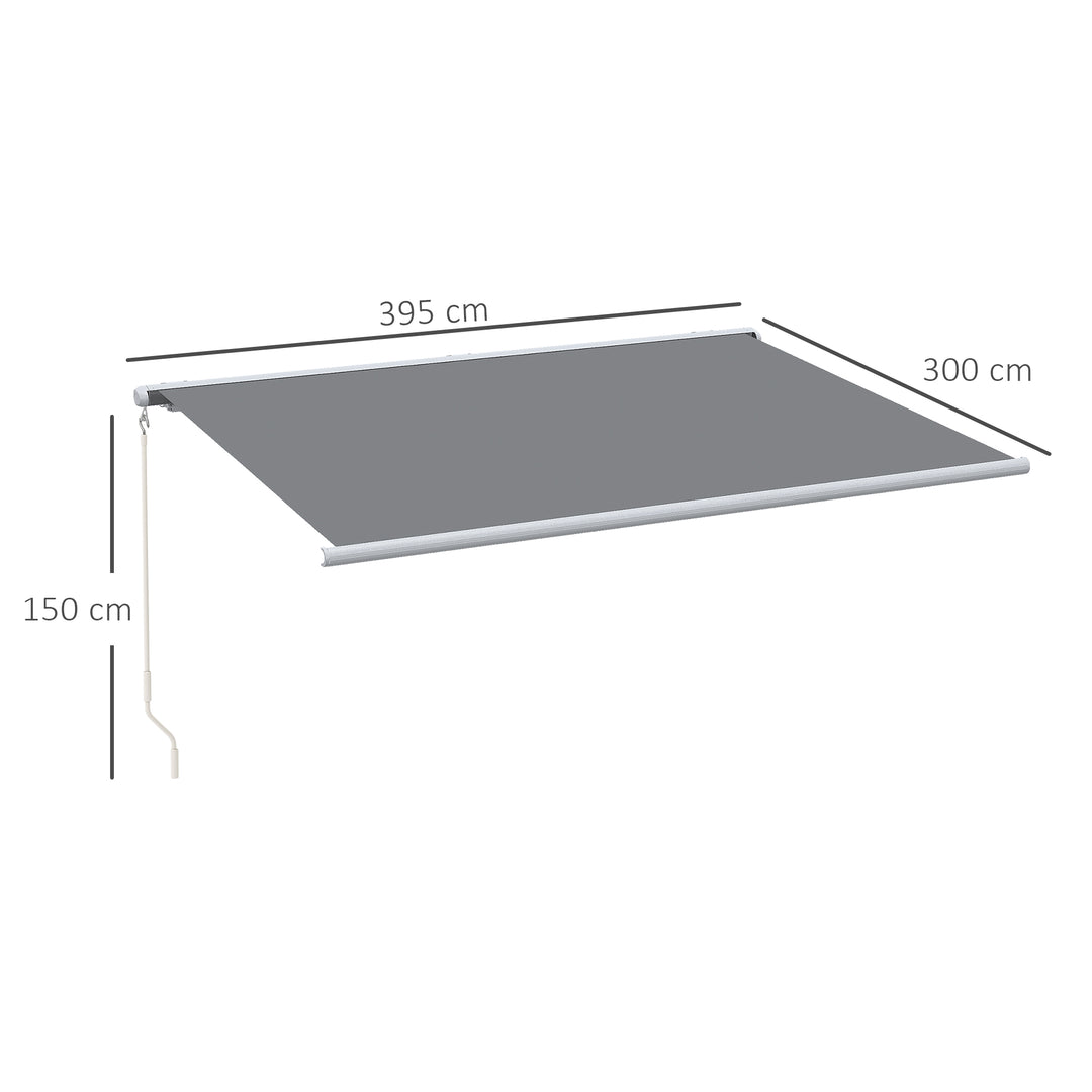 Outsunny 4 x 3 m Full Cassette Electric/Manual Retractable Awning with LED Light and Remote Controller, Sun Canopies for Patio Door Window, Grey