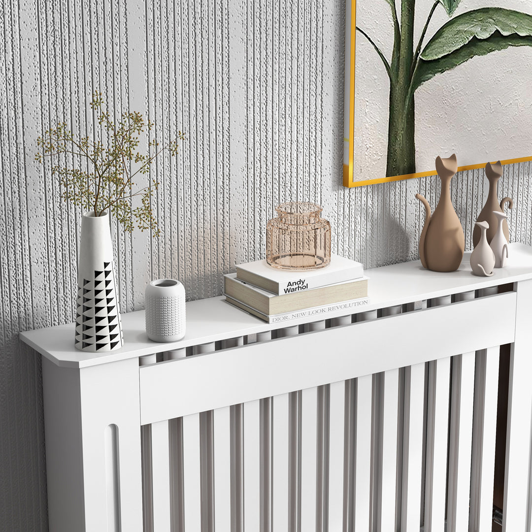 MCL Slatted Radiator Cover Painted Cabinet MDF Lined Grill in White (112L x 19W x 81H cm)