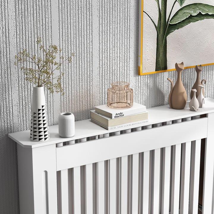 Slatted Radiator Cover Painted Cabinet MDF Lined Grill in White (112L x 19W x 81H cm)