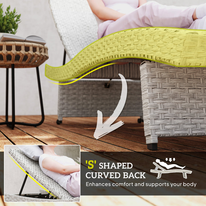 Outdoor PE Rattan Sun Lounger, Folding Wicker Garden Lounger Recliner with 4-Level Adjustable Backrest, Rolling Sunbed Lounge Chair with Wheels, Non-Slip Legs for Balcony, Beach, Grey