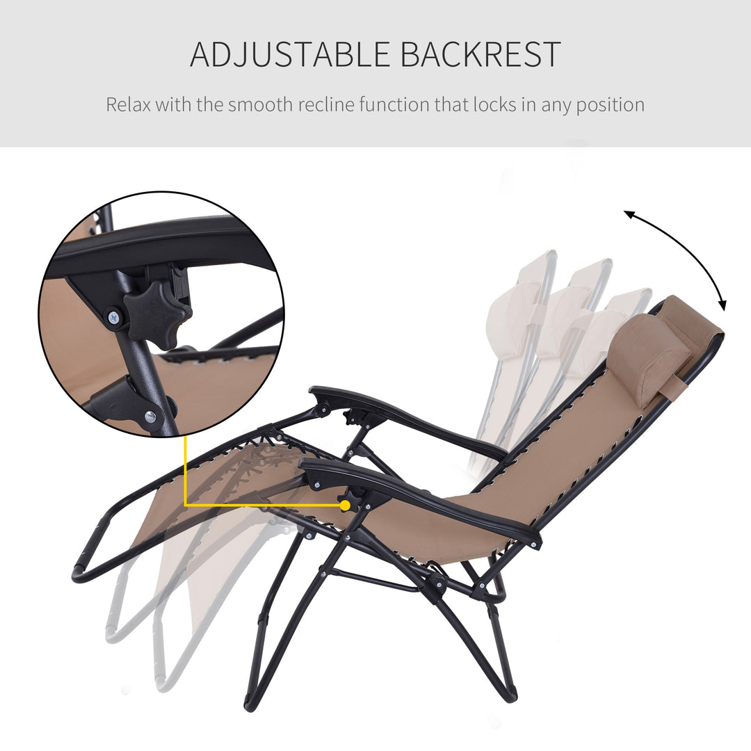 Zero Gravity Chair Metal Frame Texteline Armchair Outdoor Folding and Reclining Sun Lounger with Head Pillow for Patio Decking Gardens Camping, Beige
