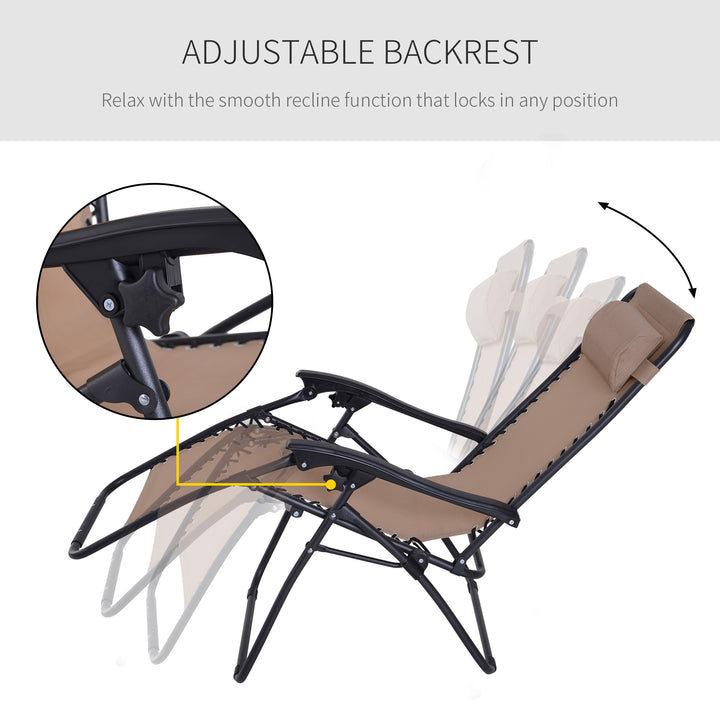 Zero Gravity Chair Metal Frame Texteline Armchair Outdoor Folding and Reclining Sun Lounger with Head Pillow for Patio Decking Gardens Camping, Beige