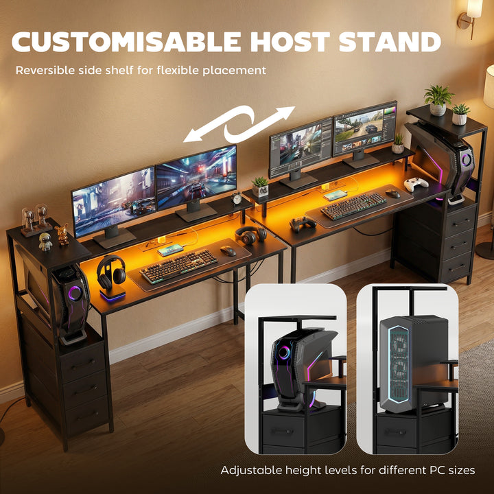 147cm Gaming Desk with Charging Station and Monitor Stand, Computer Ta