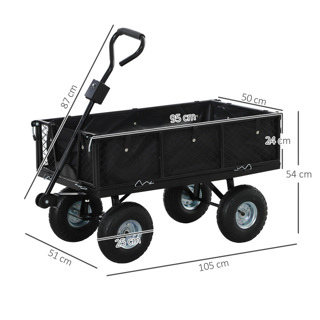 114L Steel Frame Garden Cart Trolley - Black