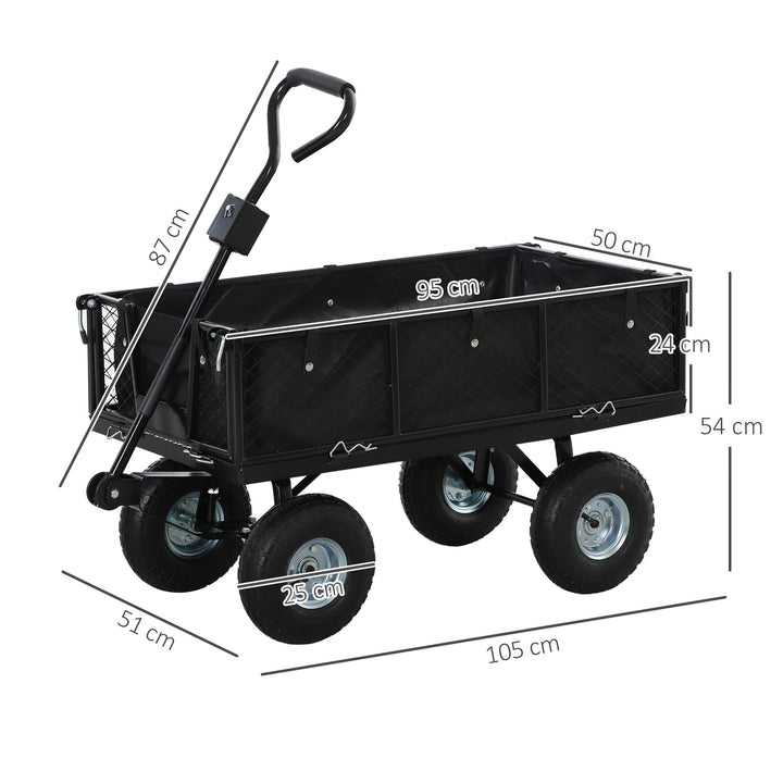 114L Steel Frame Garden Cart Trolley - Black