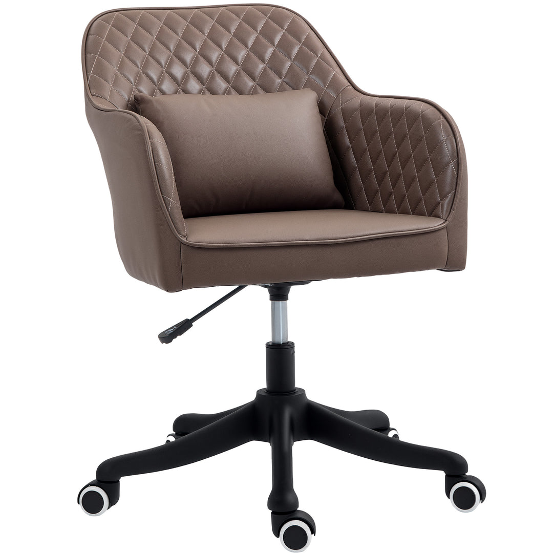 Microfiber Office Chair, Desk Chair, Makeup Vanity Chair with Massage Lumbar Pillow and Rolling Wheels for Bedroom and Home, Brown