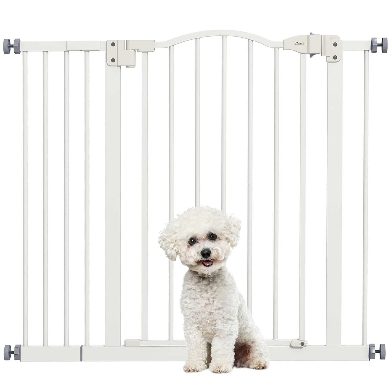Metal 74-94cm Adjustable Pet Gate Safety Barrier w/ Auto-Close Door White