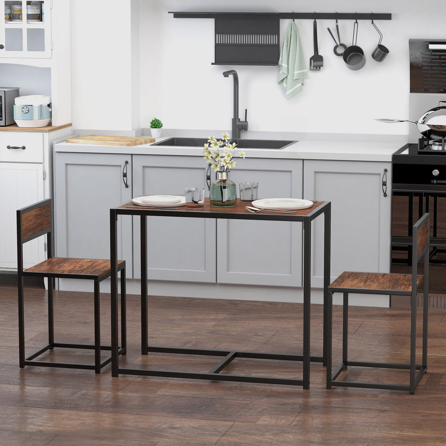 Dining Table and Chairs Set 2, Dining Room Sets, Rectangular Space Saving Table and 2 Chairs for Compact Kitchens, Steel Frame, Natural