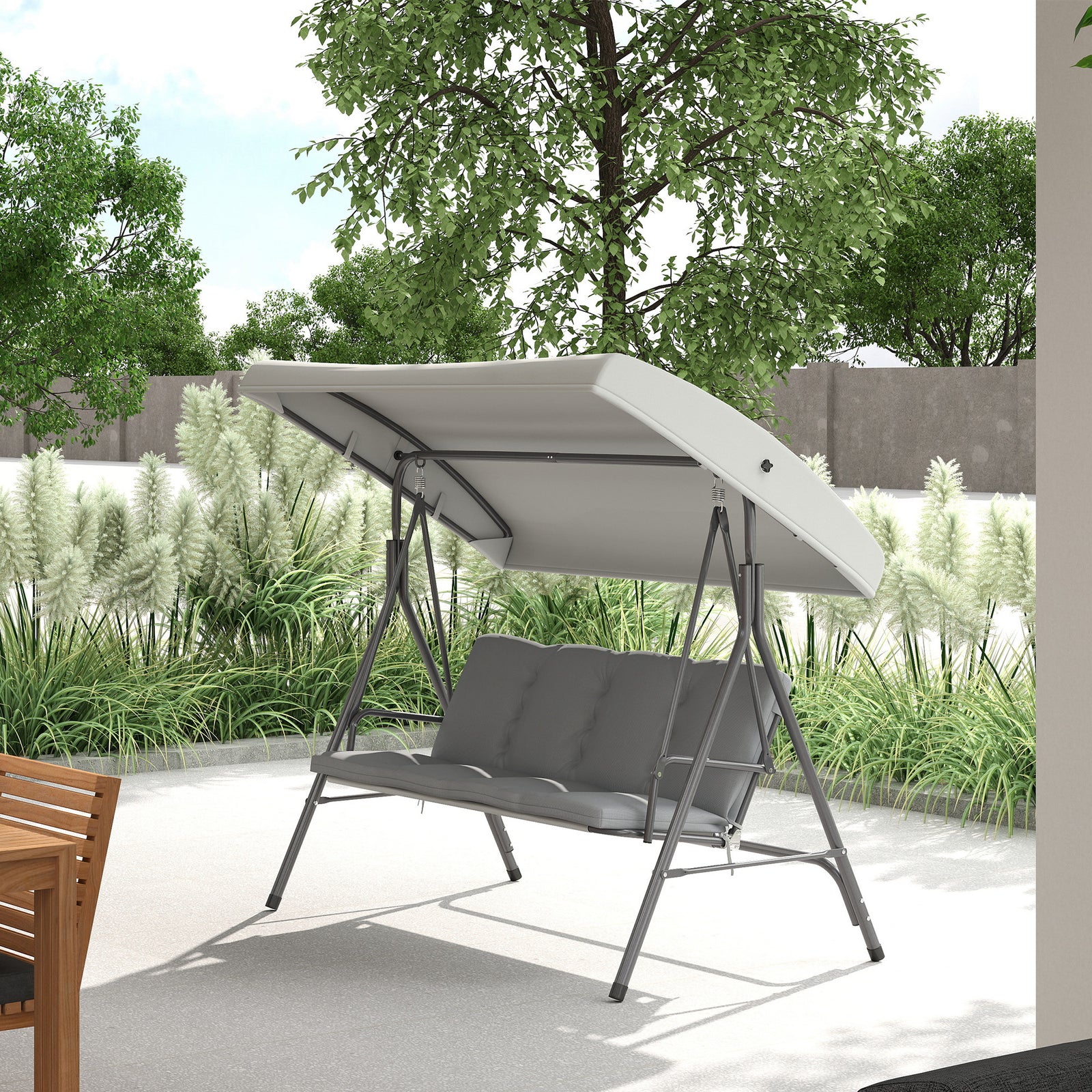 Three-Seater Garden Swing Seat - Light Grey