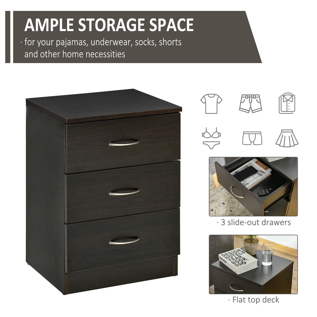 Three-Drawer Simple Bedside Table - Black
