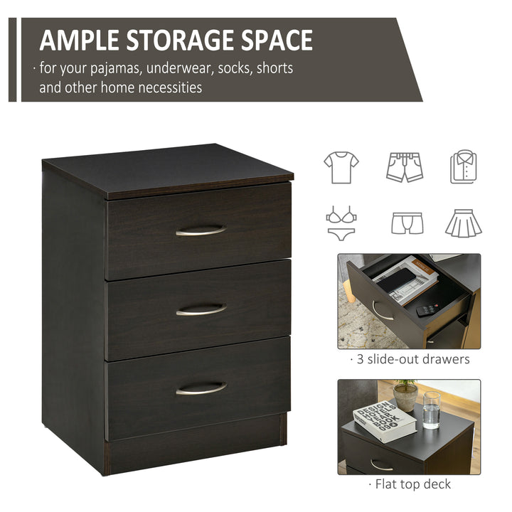 Three-Drawer Simple Bedside Table - Black