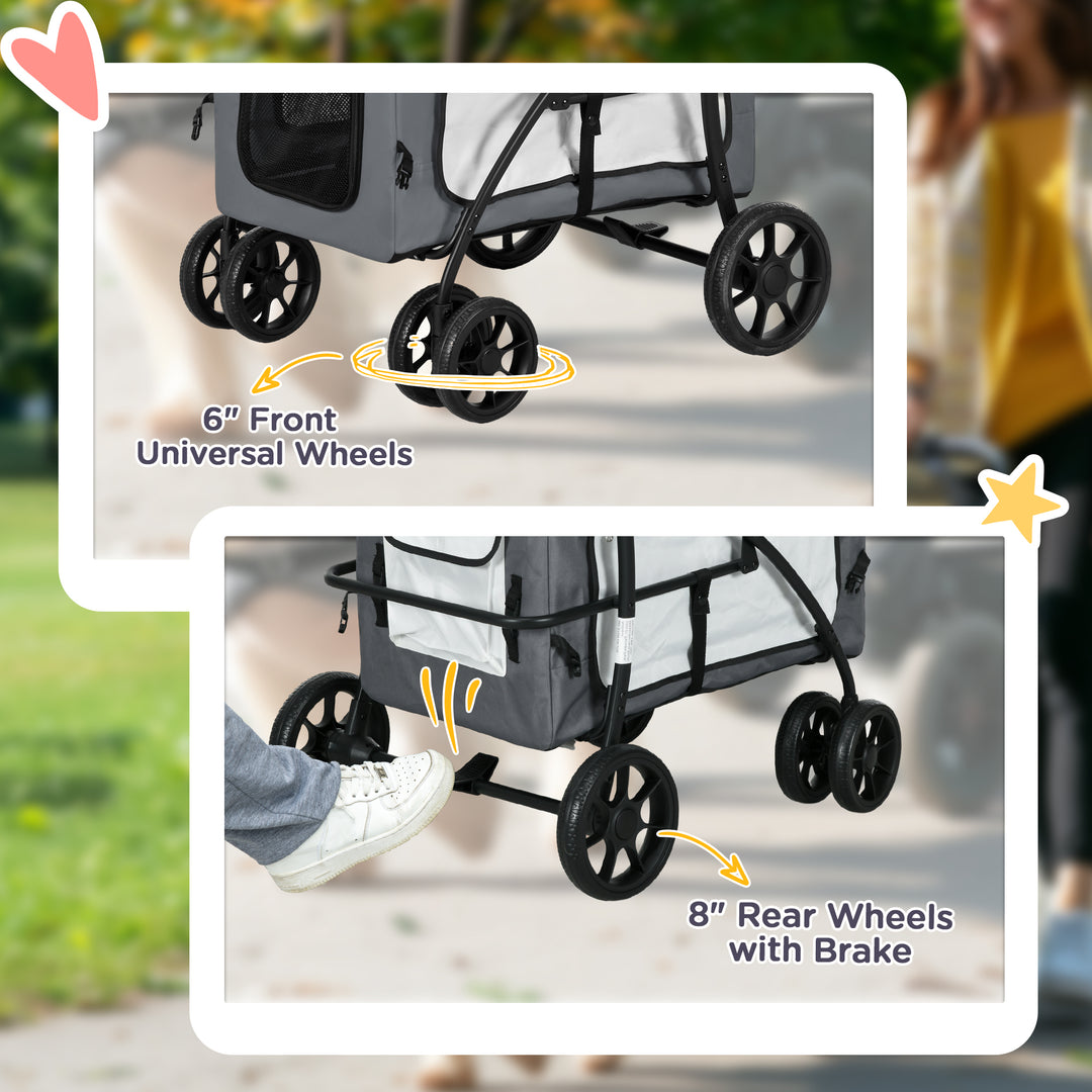 Foldable Dog Stroller, Pet Travel Crate, with Detachable Carrier, Soft Padding, for Mini, Small Dogs - Grey