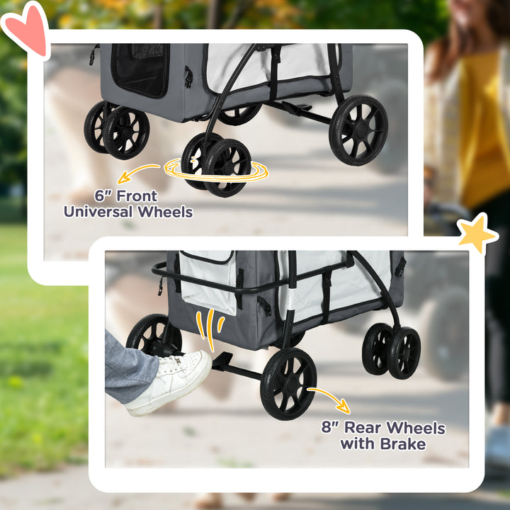 Foldable Dog Stroller, Pet Travel Crate, with Detachable Carrier, Soft Padding, for Mini, Small Dogs - Grey