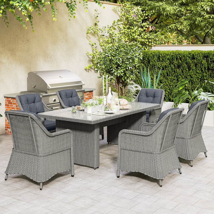 Seven-Piece Rattan Dining Set - Mixed Grey