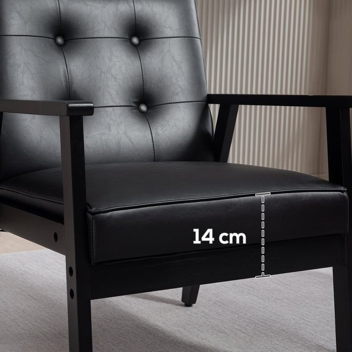 Retro-Style Accent Chair, with Faux Leather Seat - Black