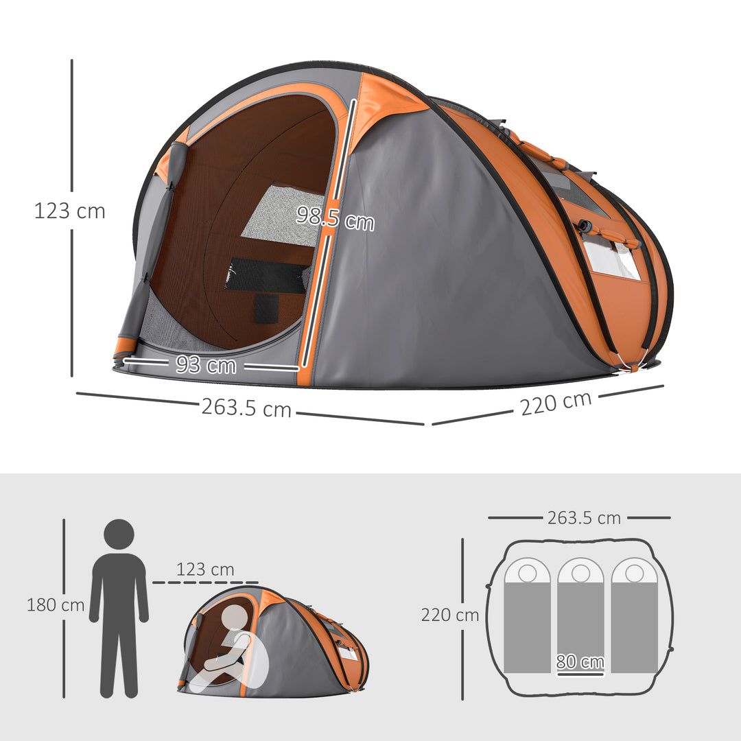 MCL 4 Person Pop-up Camping Tent Family Tent with Ground Sheet, 4 Windows and Portable Carry Bag for Beach Outdoor Trip, Orange