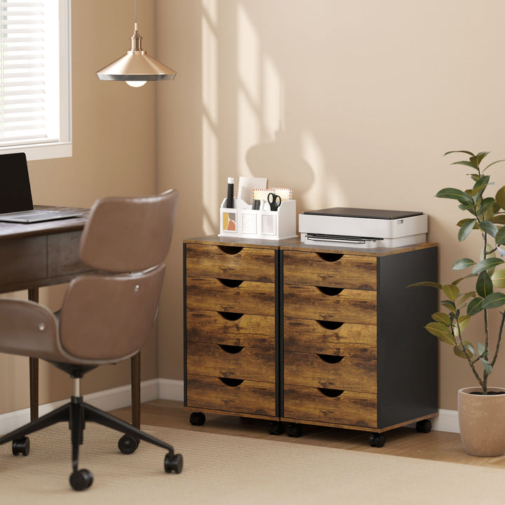 Five-Drawer Filing Cabinet - Rustic Brown