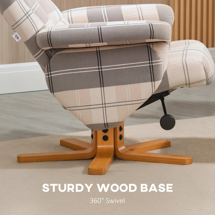 Linen Swivel Recliner Chair with Footstool, Wooden Base and Storage for Living Room, Multicolour