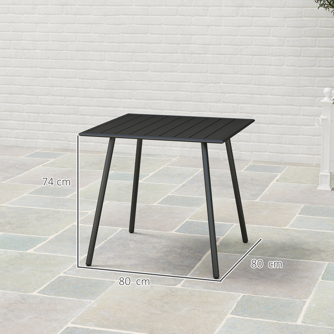 Square Garden Table with Slat Top, Steel Frame, Outdoor Table for 4 Person, 80 x 80 x 74 cm, Black