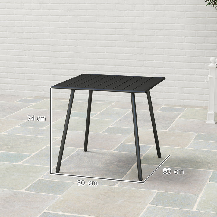 Square Garden Table with Slat Top, Steel Frame, Outdoor Table for 4 Person, 80 x 80 x 74 cm, Black