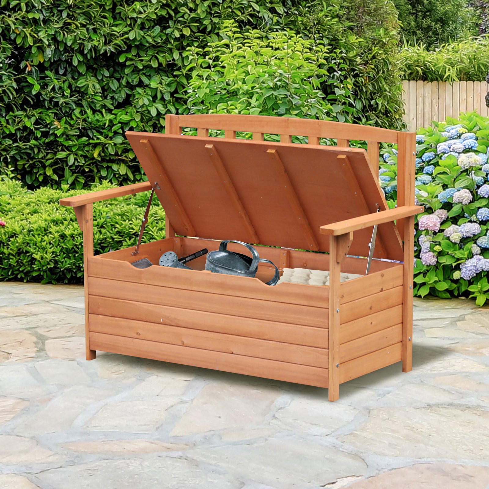 Two-Seater Garden Storage Bench - Natural