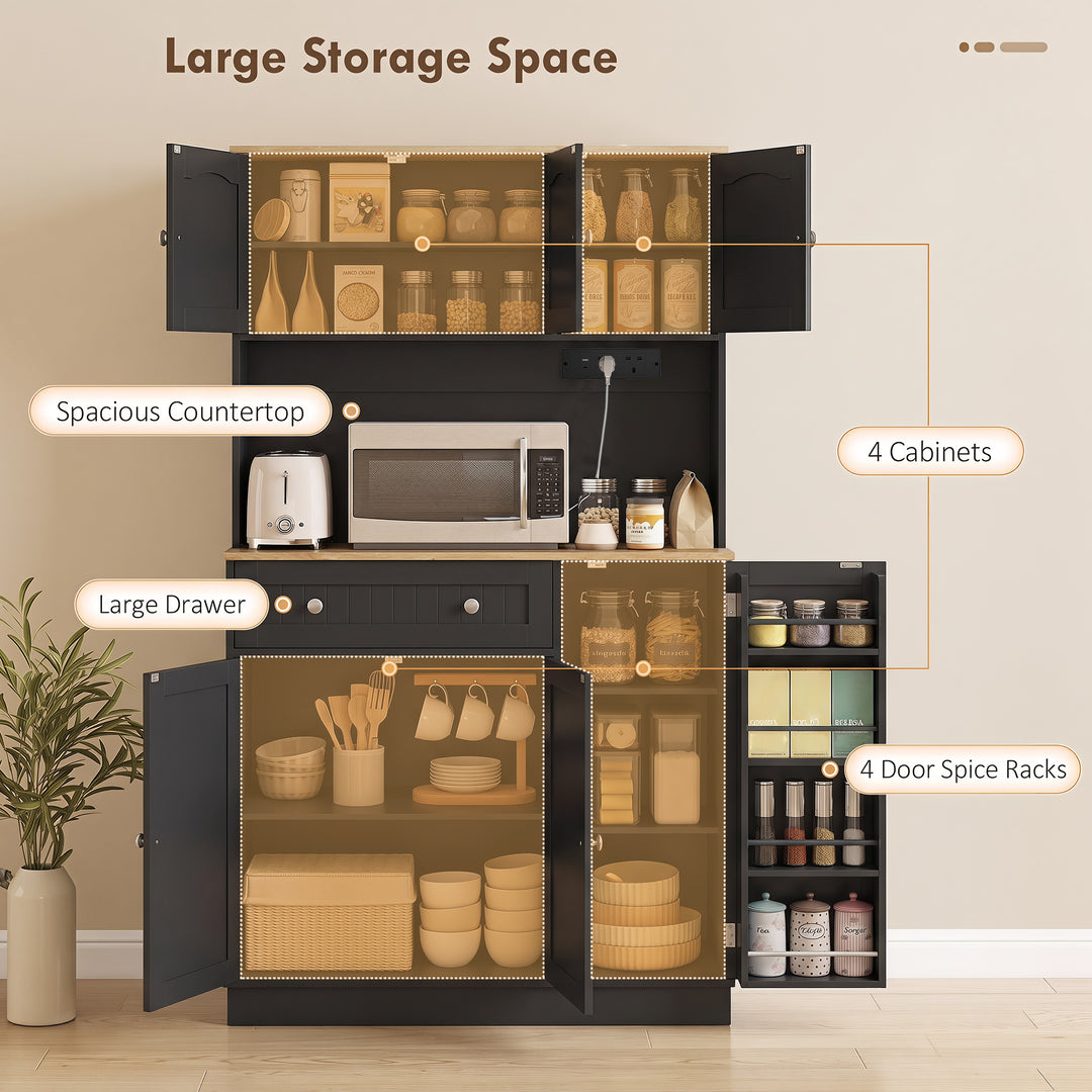 173 cm Tall Kitchen Cupboard with Charging Station, Pantry Storage Cab