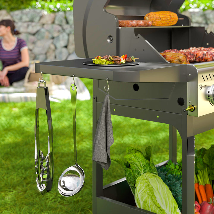 7.5kW Three-Burner Gas BBQ Grill, with See-Through Lid - Black