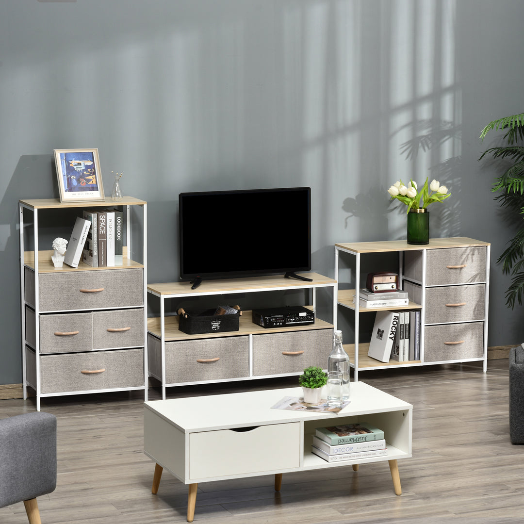 Chest of Drawers Storage Dresser Cabinet Organizer with 3 Fabric Drawers and 2 Display Shelves for Living Room, Bedroom, Hallway, Beige