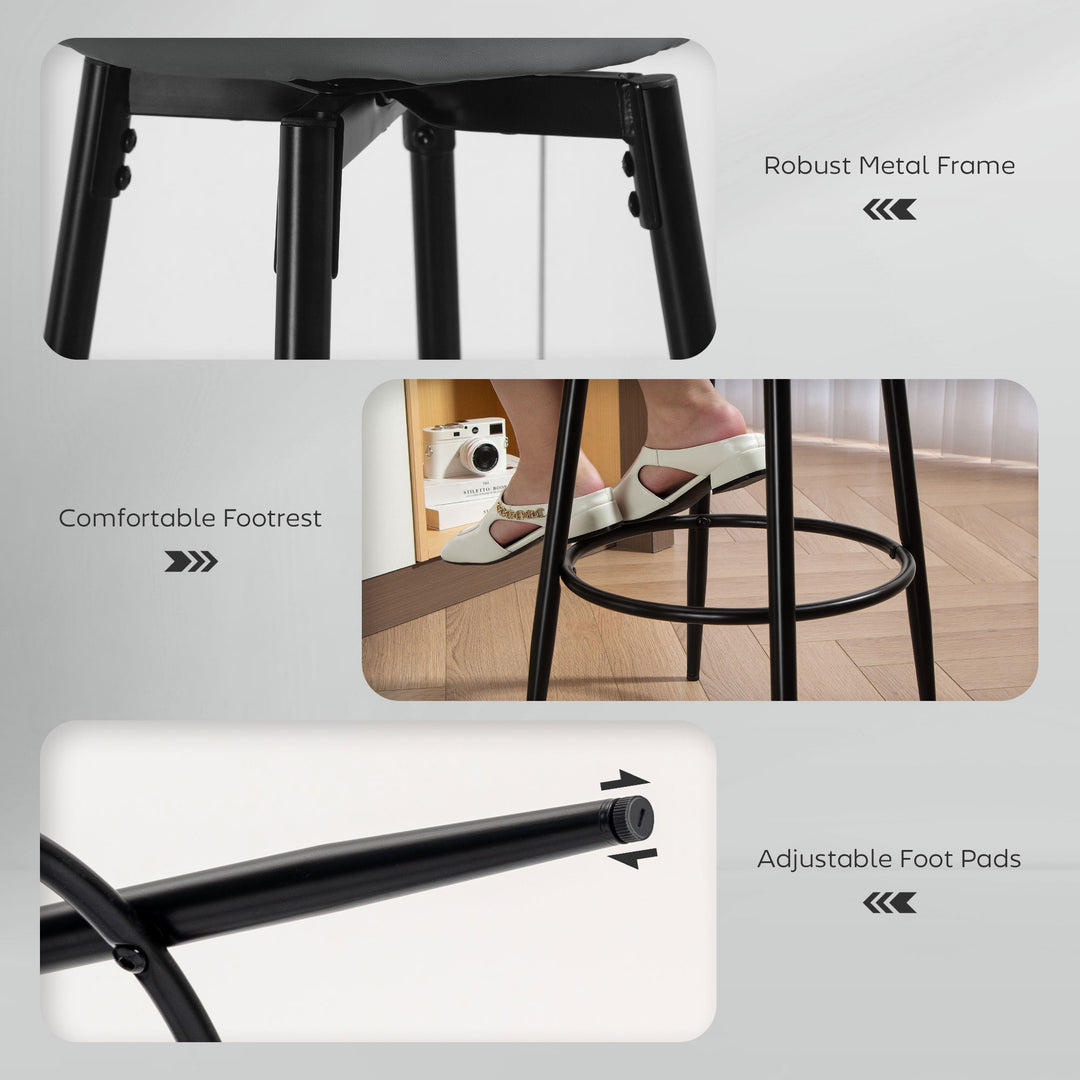 Set of Two Faux Leather Bar Stools - Grey/Black