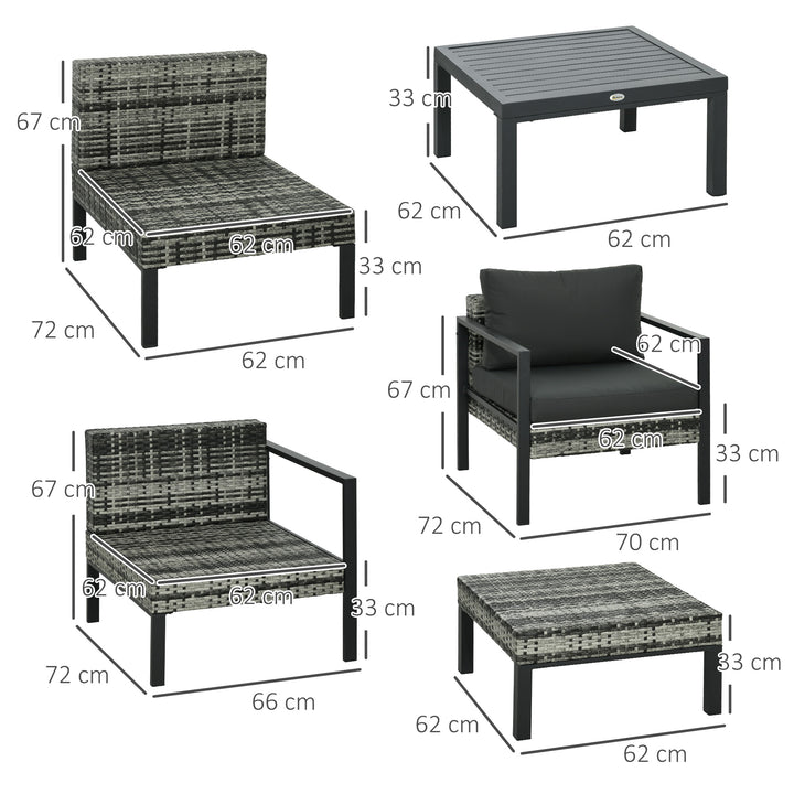 Six-Piece Rattan Garden Sofa Set - Dark Grey