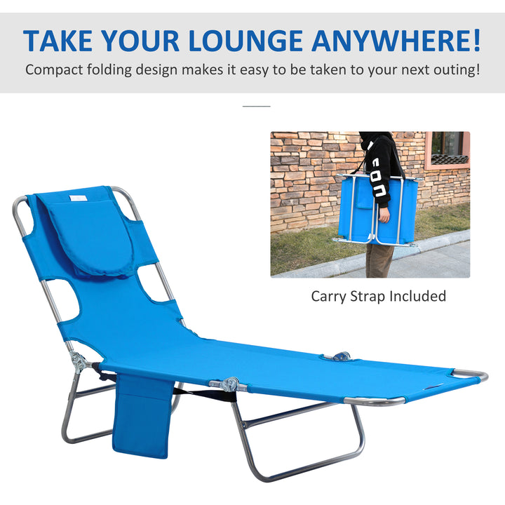 Foldable Sun Lounger with Reading Hole - Blue