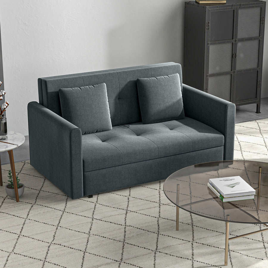 2 Seater Sofa Bed, Convertible Bed Settee, Modern Velvet Loveseat Sofa Couch with 2 Cushions, Hidden Storage for Living Room, Guest Room, Dark Grey