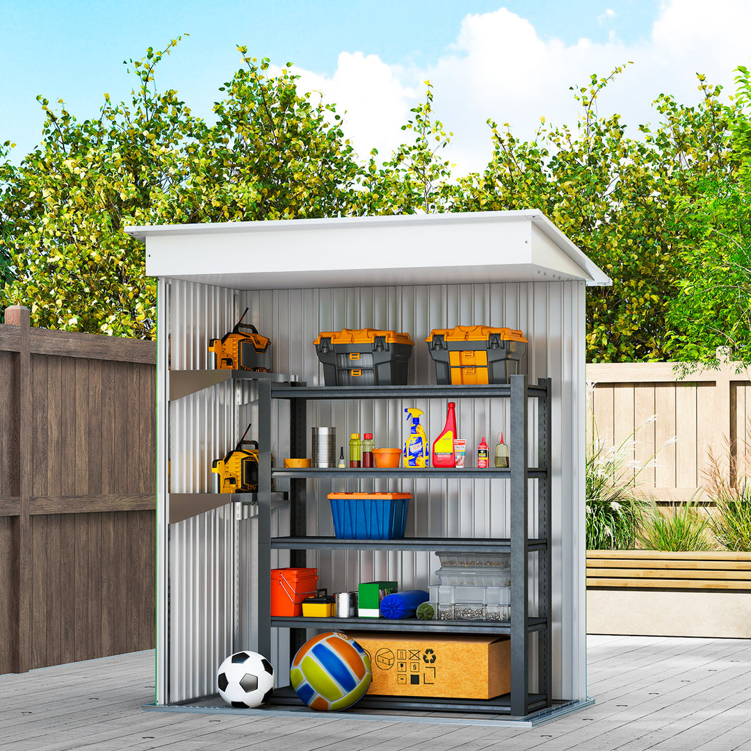 Metal Garden Shed, Outdoor Lean-to Shed for Tool Motor Bike, with Adjustable Shelf, Lock, Gloves, 5'x3'x6', Green