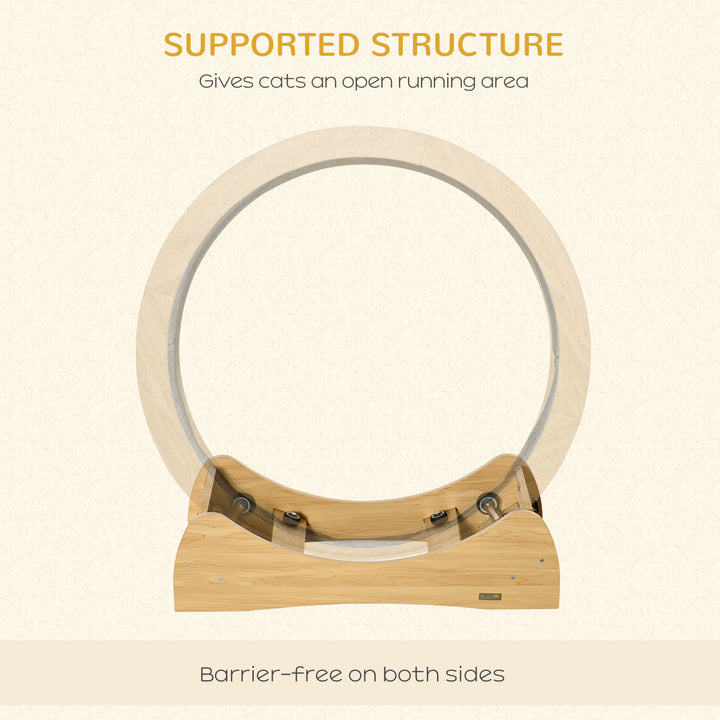30" Wooden Cat Running Wheel with Brake, Natural Wood Finish