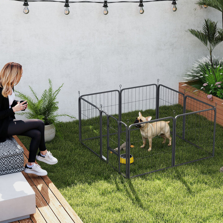 Eight-Panel Dog Playpen with Door, for Large Dogs, Indoors, Outdoors, 60cm Tall, Black