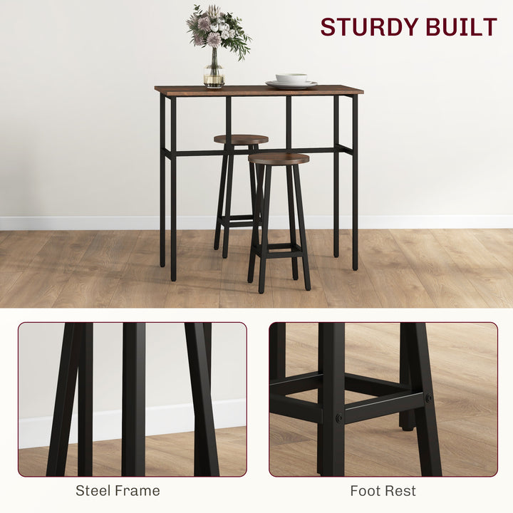 6-Piece Bar Table Set, Counter Height Kitchen Dining Set with 2 High Tables & 4 Stools, Space Saving Compact Bar Furniture for Small Kitchens and Flats, Multiple Arrangements, Rustic Brown