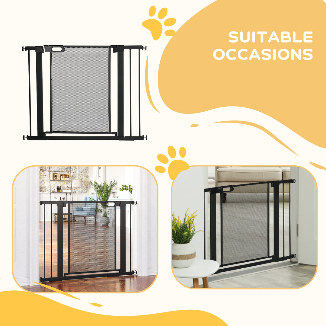 PawHut Pressure Fit Safety Gate for Doors and Stairs, Dog Gate with Auto Close, Pet Barrier for Hallways, with Double Locking, 2 Extensions Kit Black