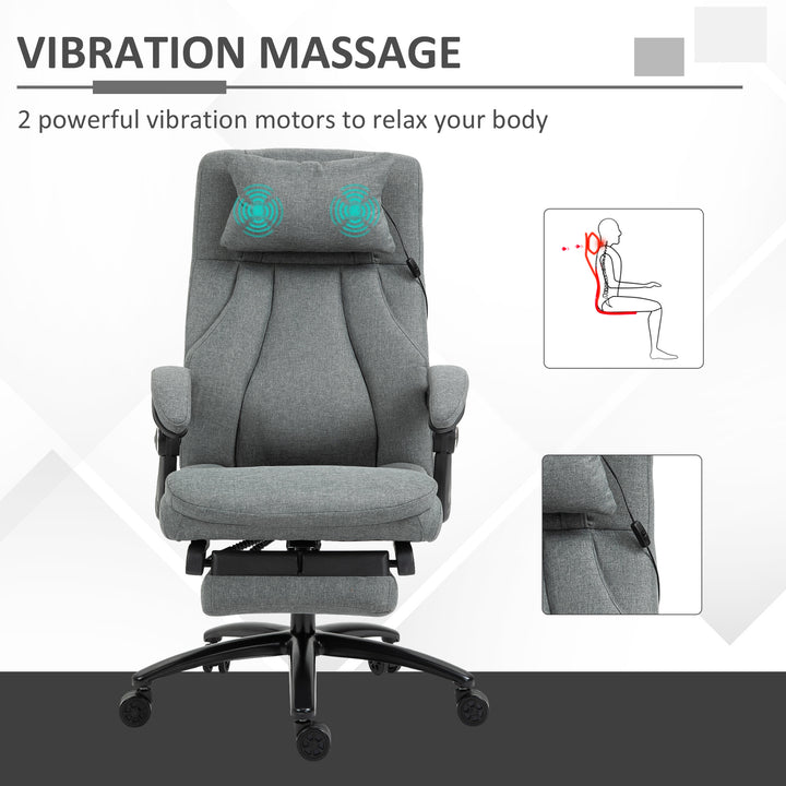 Office Chair, Fabric Desk Chair with Adjustable Massage Pillow, USB Power and Retractable Footrest, High Back, 360° Swivel, for Home, Grey