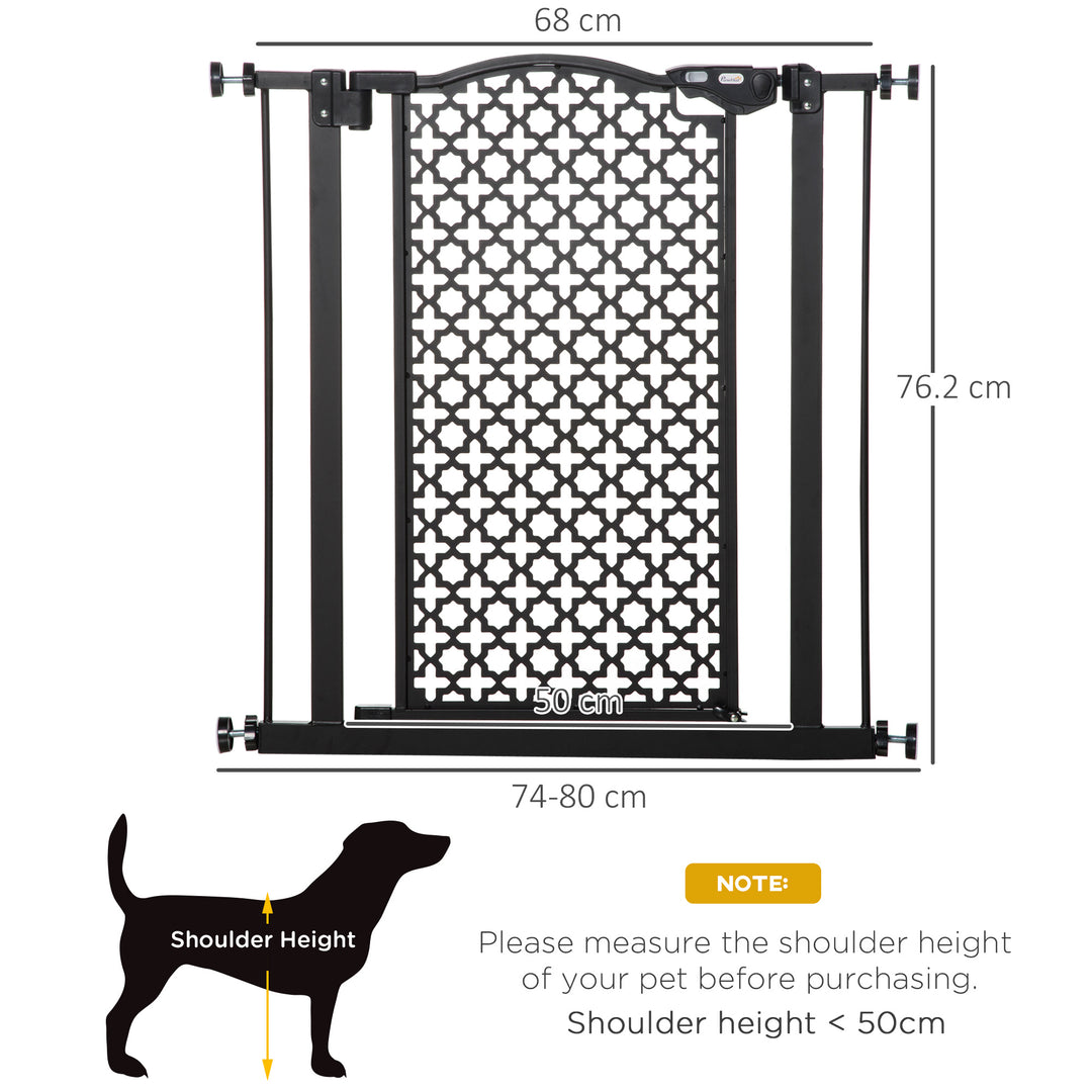 PawHut 74-80 cm Pet Safety Gate Barrier Stair Pressure Fit with Auto Close and Double Locking for Doorways, Hallways, Black | Aosom UK