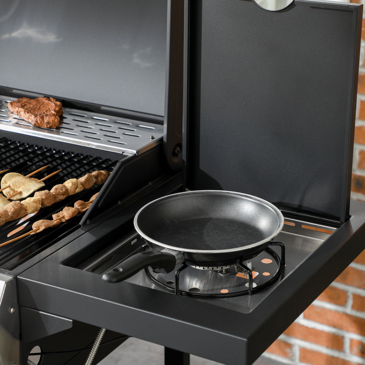 Four-Burner Steel Gas Grill, with Thermometer - Black