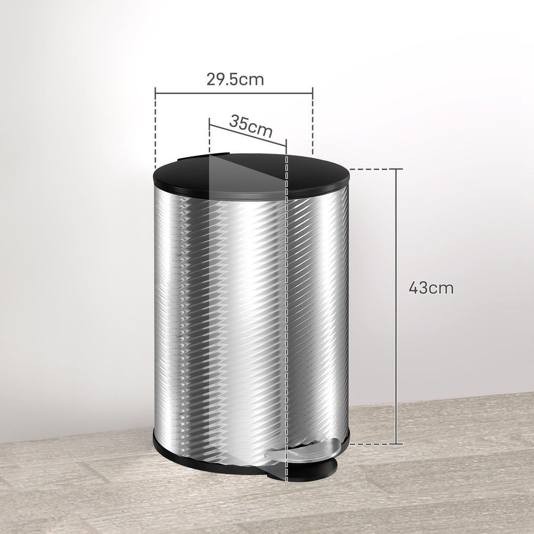 HOMCOM 20 Litre Kitchen Bin, Stainless Steel Pedal Bin with Soft-Close Lid, Fingerprint Proof Cylindrical Rubbish Bin w/ Foot Pedal | Aosom UK