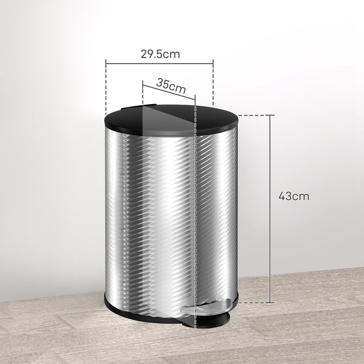 HOMCOM 20 Litre Kitchen Bin, Stainless Steel Pedal Bin with Soft-Close Lid, Fingerprint Proof Cylindrical Rubbish Bin w/ Foot Pedal | Aosom UK