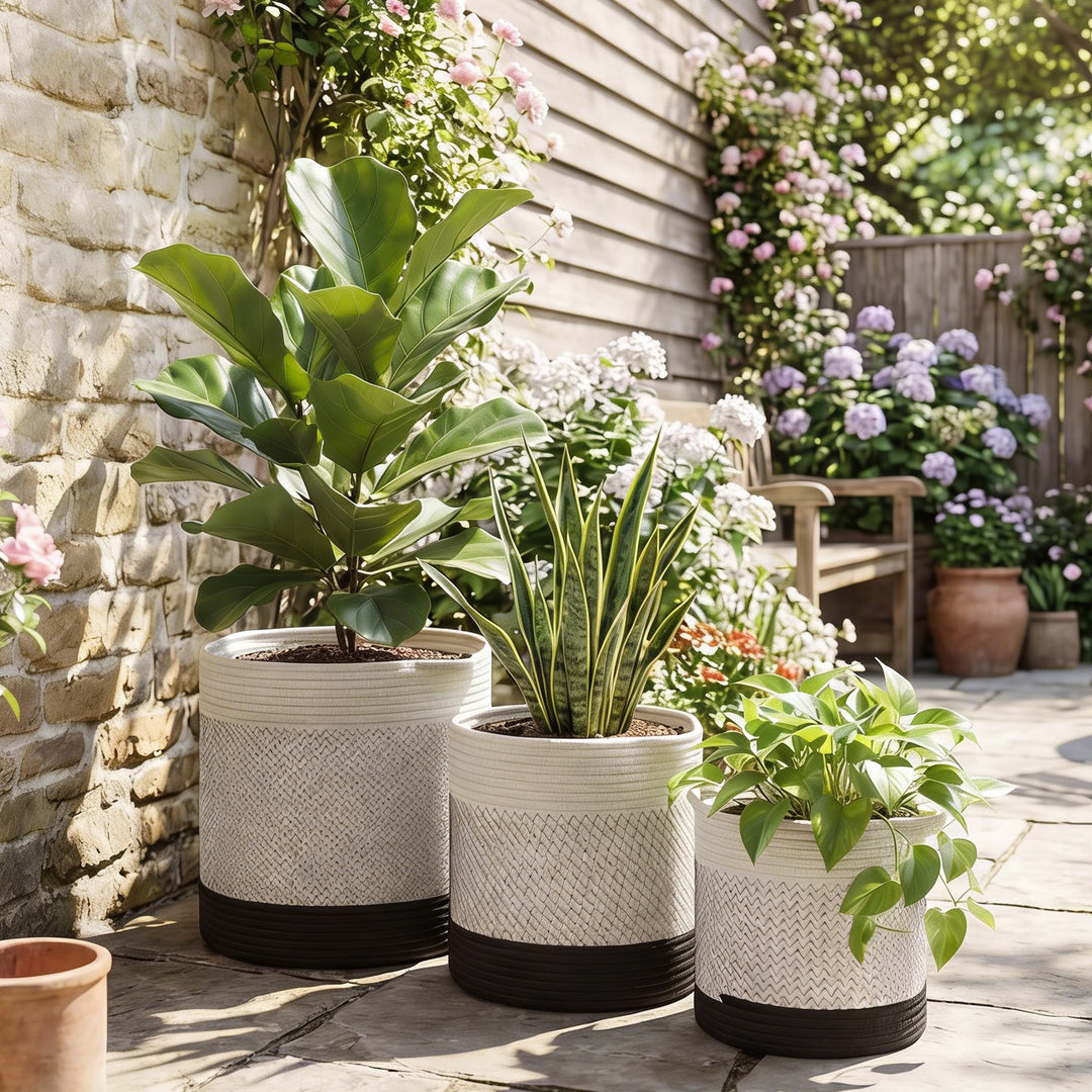Plant Pots Handwoven Cotton Indoor Planters with Waterproof Liner Set 