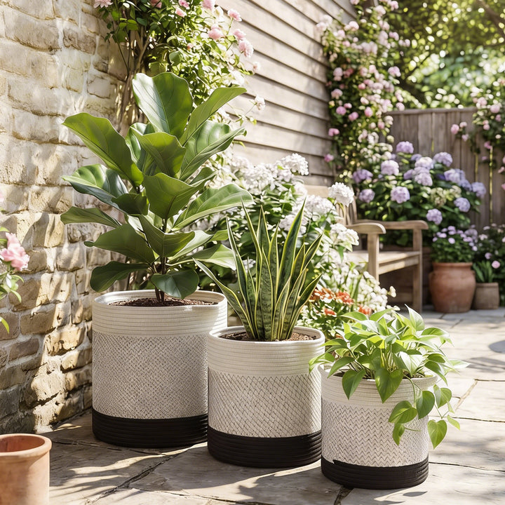 Plant Pots Handwoven Cotton Indoor Planters with Waterproof Liner Set 
