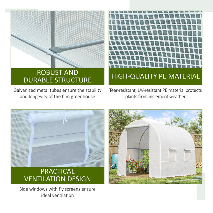2.5 x 2 x 2 m Polytunnel Greenhouse, Walk-in Green House for Garden with Mesh Windows, Galvanised Steel Frame, White